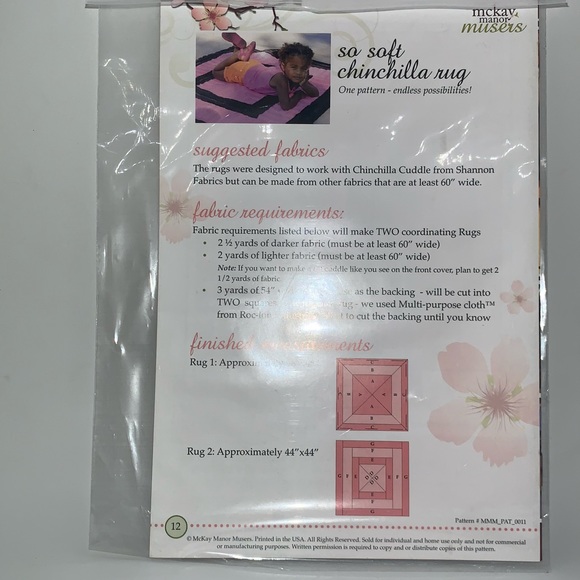 McKay Manor Musers , So Soft Chinchilla Rug pattern . Sewing pattern for Minky - Picture 2 of 2